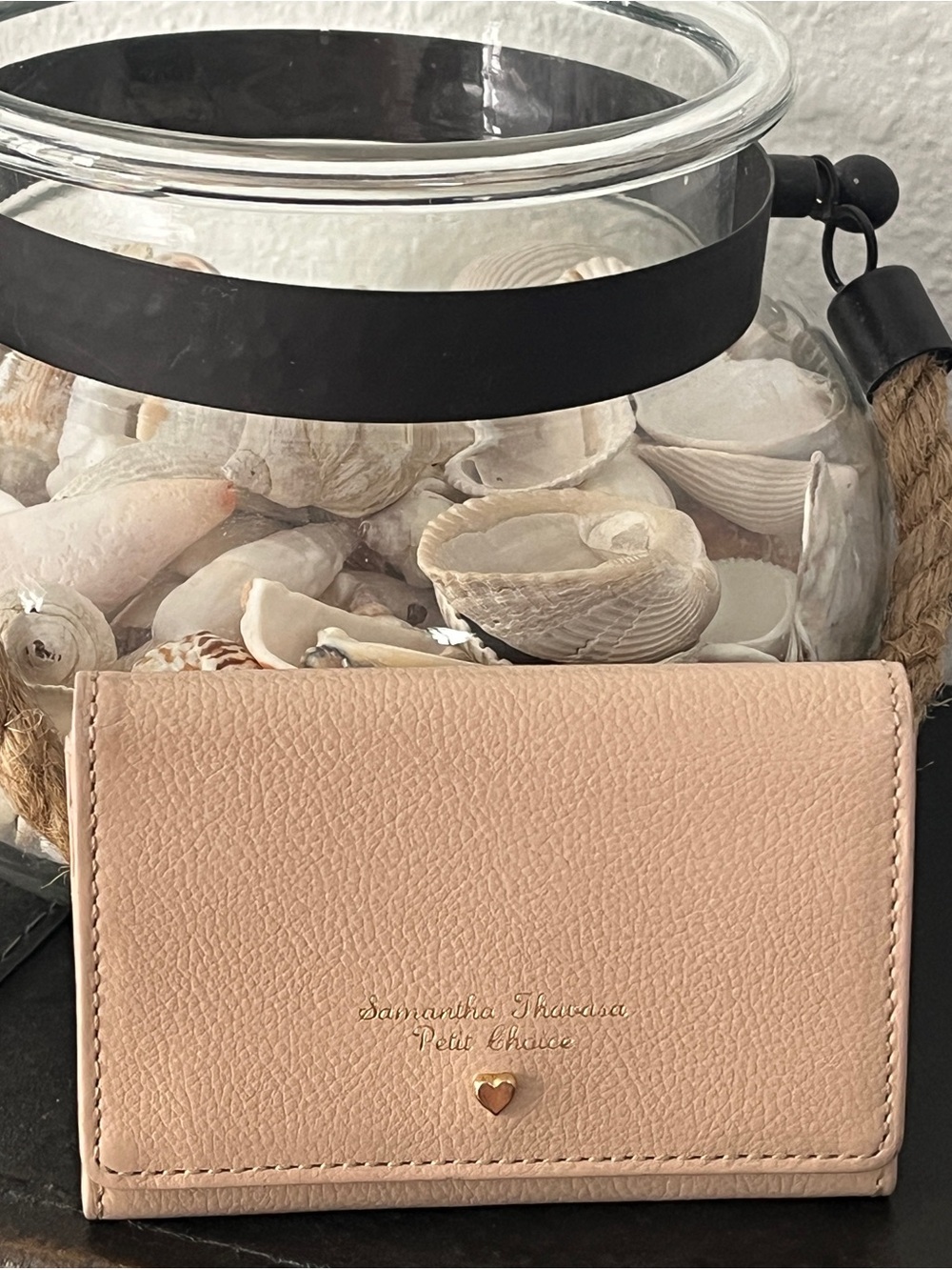 Samantha Thavasa Light Blush Pink Leather Trifold Wallet with Gold Heart Logo